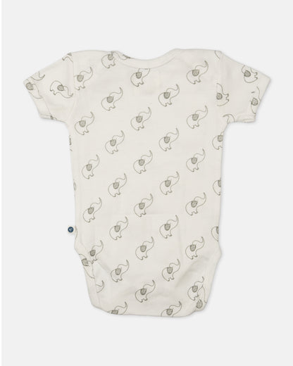 Cotton Bug White Bodysuit-Elephant-Organic Cotton-Half Sleeves-Pack of 3-For Infants