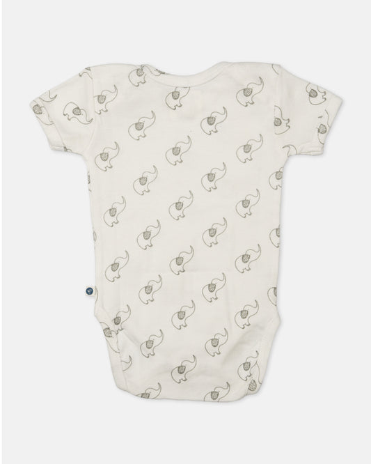 Cotton Bug White Bodysuit-Elephant-Organic Cotton-Half Sleeves-Pack of 3-For Infants