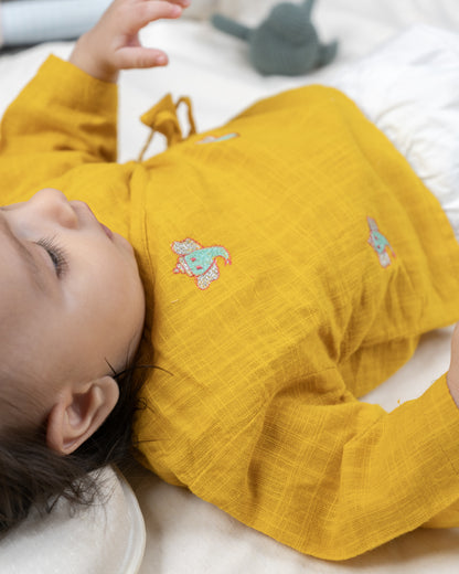 The Almirah Yellow & White Angrakha Set-Ganesh-Organic Cotton-For Infants