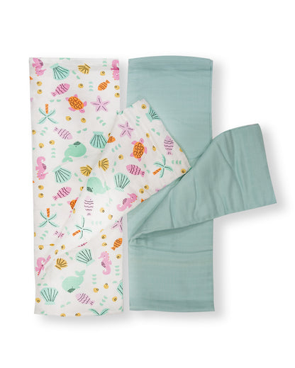 BeeLittle Organic Muslin Swaddles-Sea Shore & Teal Green-Pack of 2-Infant Wraps