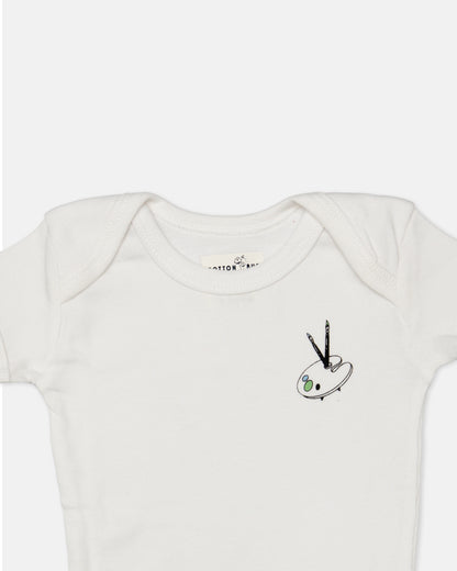 Cotton Bug White Bodysuit-Art Splash-Organic Cotton-Half Sleeves-Pack of 3-For Infants