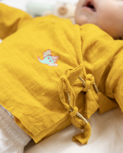 The Almirah Yellow & White Angrakha Set-Ganesh-Organic Cotton-For Infants