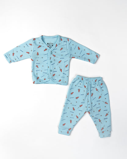 Bodycare Blue Winter Wear Thermal Set-Rocket-Cotton-For Infants