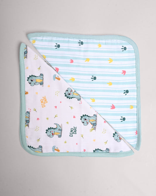 Twingle 100% Organic Muslin Wash Cloths-Soft Terry on the Back for maximum Absorbency-Built In Loop for Everyday Convenience-Dino Dare & Paw Strokes Print-Pack of 2-For Infants