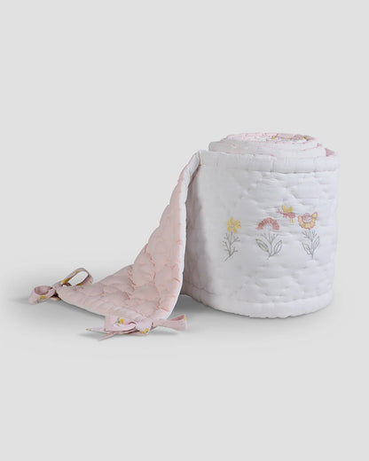 Aplito Baby Cot Bumper-Bella Blush-Hand Embroidered-100% Organic Cambric Cotton-White & Pink-For Infants