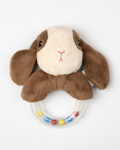 nuluv Puppy Rattle Teether Toy-Plush Rattle-Smooth Edges- BPA and PVC Free-Brown-3M+