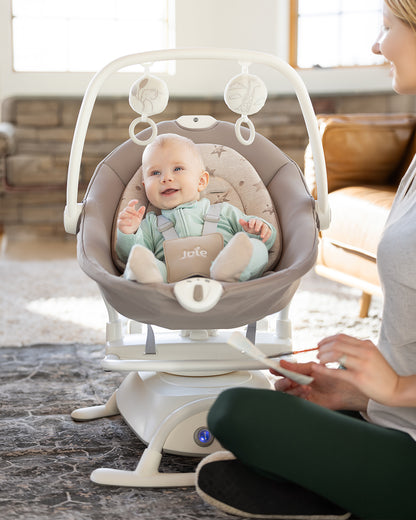 Joie Sansa 2 in 1 Baby Bouncer & Rocker-3 Position Recline-Multi Motion Soother Sways Side to Side-With Toy Bar & Two Plush Toys-For 0 to 9 Kg-Frankie & Friends