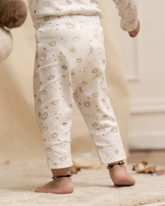 Twingle 100% Organic Cotton Leggings-Soft Elasticated Waistband-No Itchy Tags-Hearts & Stars Print-White-For Infants