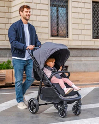 Joie Mytrax Pro Baby Stroller-Height Adjustable Parent Handle Bar-Flat Reclining Seat-One Hand Fold-Travel System Compatible-Removable Fabric-Includes Rain Cover & Cup Holder-6 Months Warranty-For 0 to 4Y (Upto 22 Kg)-Thunder