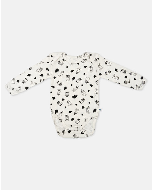 Cotton Bug White & Black Bodysuit-Milk-Organic Cotton-Full Sleeves-Pack of 3-For Infants