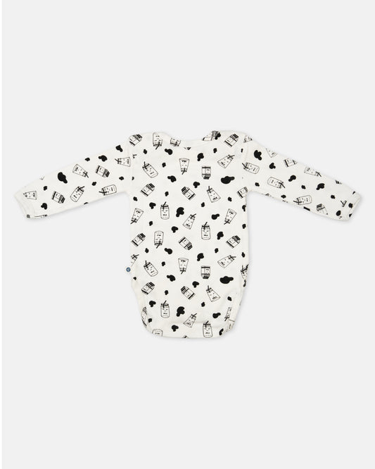 Cotton Bug White & Black Bodysuit-Milk-Organic Cotton-Full Sleeves-Pack of 3-For Infants