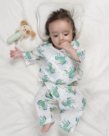 The Almirah Green Jhabla Set-Unicorn-Organic Cotton-For Infants