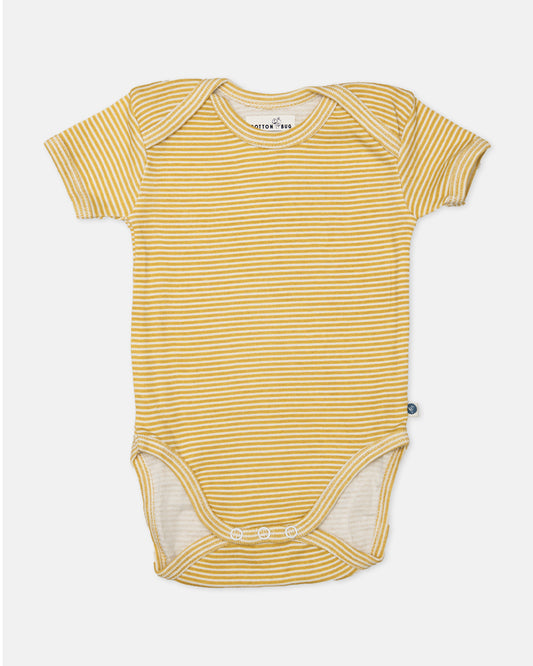 Cotton Bug White & Yellow Bodysuit-Printed-Organic Cotton-Half Sleeves-Pack of 3-For Infants