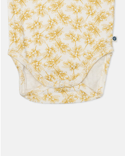 Cotton Bug White & Yellow Bodysuit-Printed-Organic Cotton-Half Sleeves-Pack of 3-For Infants