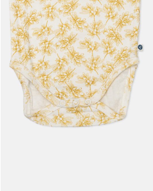 Cotton Bug White & Yellow Bodysuit-Printed-Organic Cotton-Half Sleeves-Pack of 3-For Infants