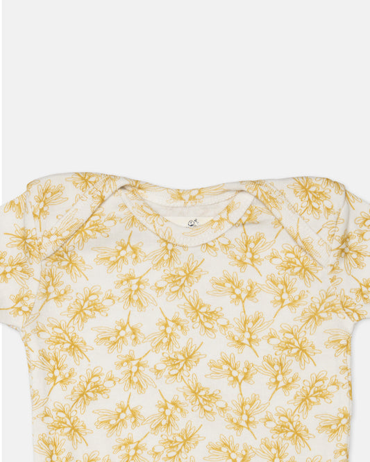 Cotton Bug White & Yellow Bodysuit-Printed-Organic Cotton-Half Sleeves-Pack of 3-For Infants