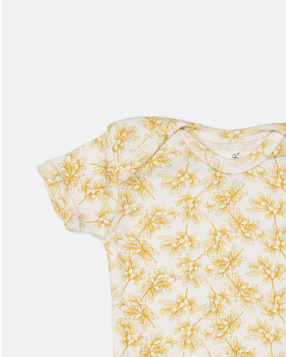 Cotton Bug White & Yellow Bodysuit-Printed-Organic Cotton-Half Sleeves-Pack of 3-For Infants