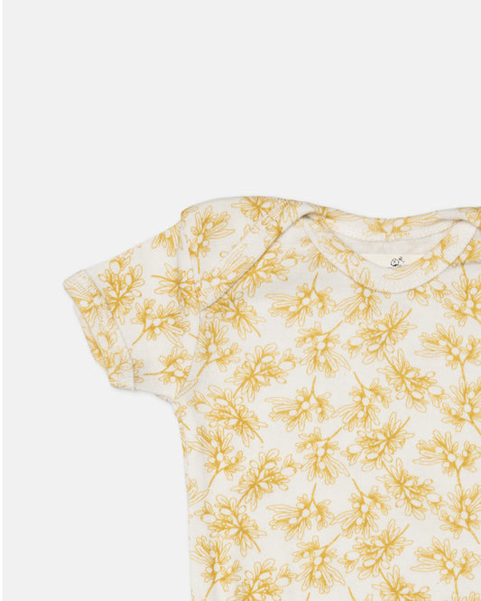 Cotton Bug White & Yellow Bodysuit-Printed-Organic Cotton-Half Sleeves-Pack of 3-For Infants