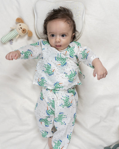 The Almirah Green Jhabla Set-Unicorn-Organic Cotton-For Infants