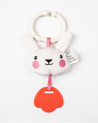 nuluv Bunny Rattle Teether Toy-Plush Rattle-Smooth Edges-BPA and PVC Free-White-3M+