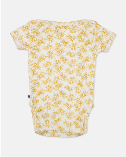 Cotton Bug White & Yellow Bodysuit-Printed-Organic Cotton-Half Sleeves-Pack of 3-For Infants