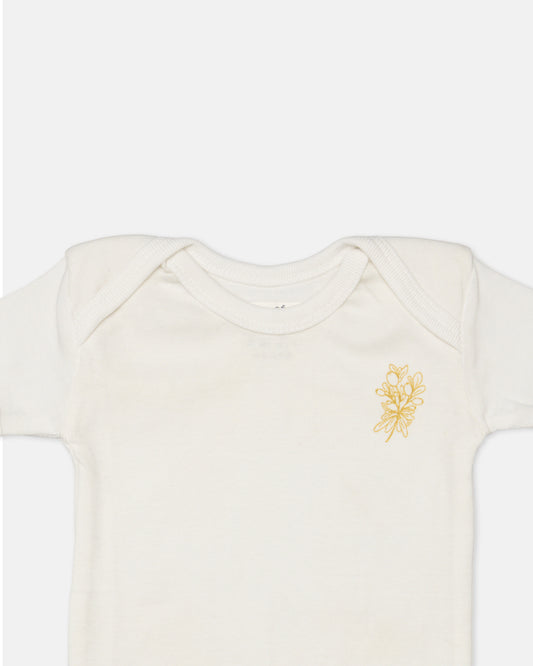 Cotton Bug White & Yellow Bodysuit-Printed-Organic Cotton-Half Sleeves-Pack of 3-For Infants