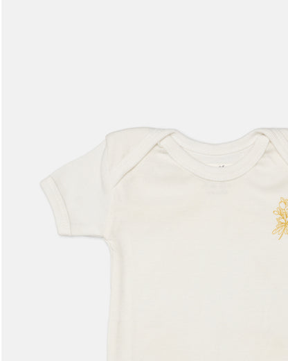 Cotton Bug White & Yellow Bodysuit-Printed-Organic Cotton-Half Sleeves-Pack of 3-For Infants