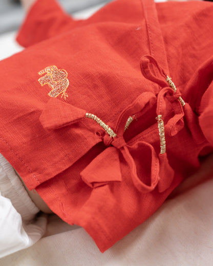 The Almirah Red Angrakha Set-Hathi-Organic Cotton-For Infants