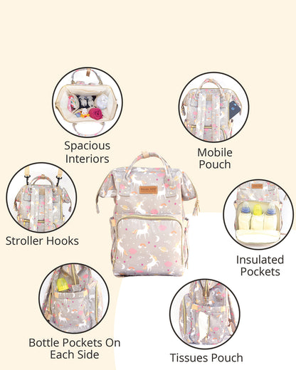 Polka Tots Multi-functional Diaper Bag-Backpack-With Stroller Hooks-Unicorn