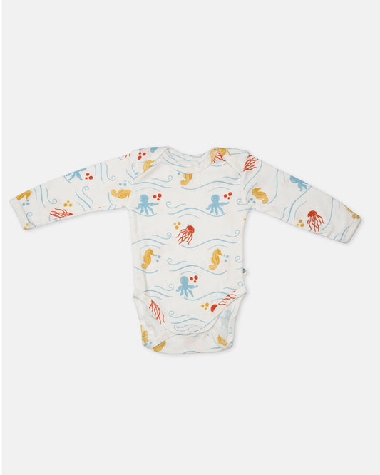 Cotton Bug White Bodysuit-Sea World-Organic Cotton-Full Sleeves-Pack of 3-For Infants