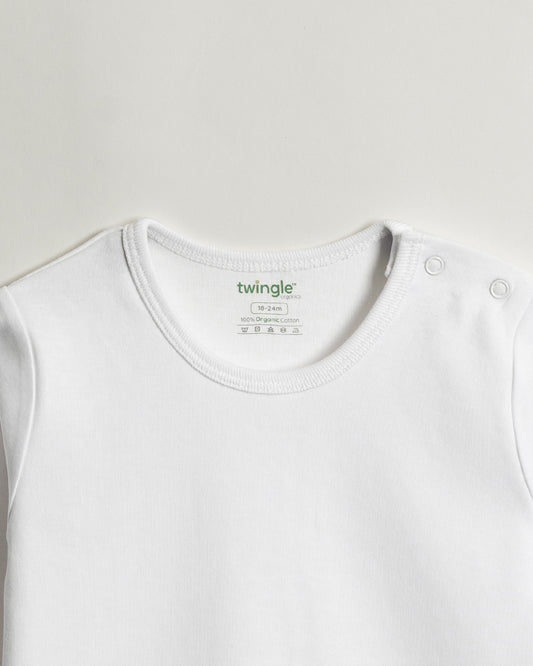 Twingle 100% Organic Cotton Vest-Round Neck-No Itchy Tags-Long Sleeves-Solid-White-Pack of 3-For Infants