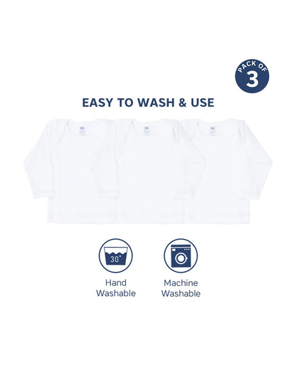 Hopop White Vest-Solid-Cotton-Pack of 3-For Infants