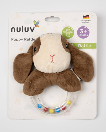 nuluv Puppy Rattle Teether Toy-Plush Rattle-Smooth Edges- BPA and PVC Free-Brown-3M+