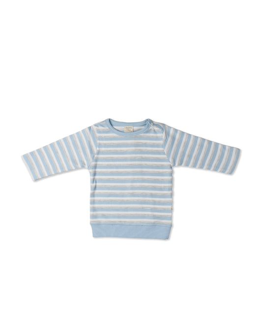 Tiny Twig White & Blue Winter Wear Sweatshirt-SBE Stripes-Organic Cotton-For Infants