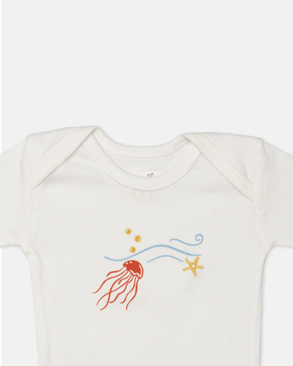 Cotton Bug White Bodysuit-Sea World-Organic Cotton-Full Sleeves-Pack of 3-For Infants