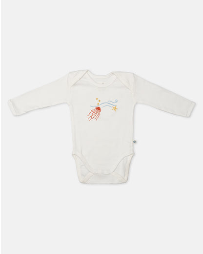 Cotton Bug White Bodysuit-Sea World-Organic Cotton-Full Sleeves-Pack of 3-For Infants