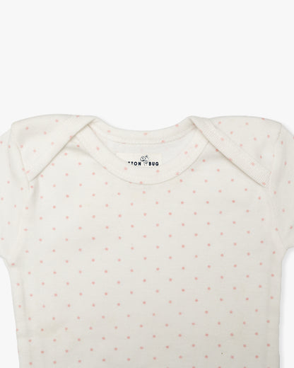 Cotton Bug White & Pastel Pink Bodysuit-Hearts-Organic Cotton-Half Sleeves-Pack of 3-For Infants