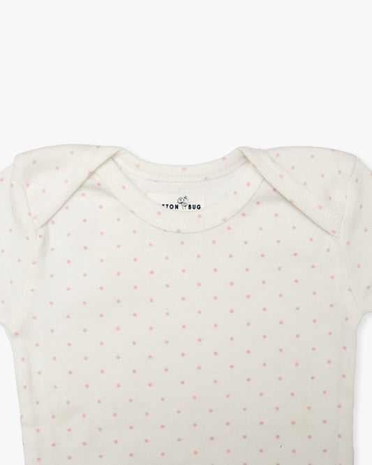 Cotton Bug White & Pastel Pink Bodysuit-Hearts-Organic Cotton-Half Sleeves-Pack of 3-For Infants