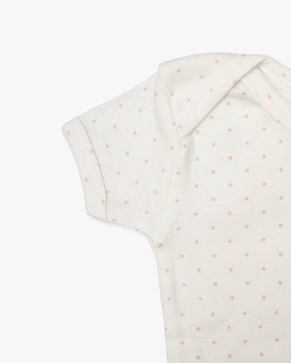 Cotton Bug White & Pastel Pink Bodysuit-Hearts-Organic Cotton-Half Sleeves-Pack of 3-For Infants