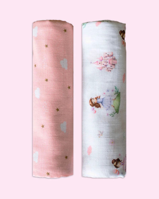 Tiny Snooze Fairytale Swaddle-GOTS Certified Organic Cotton Muslin-Pack of 2-Infant Wraps