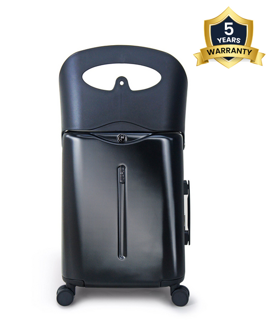 Miamily Midnight Black Ride On Trolley Carry On Luggage-Swiss Design-with 3 Digit Lock and Built in Seat for Kids & Adults