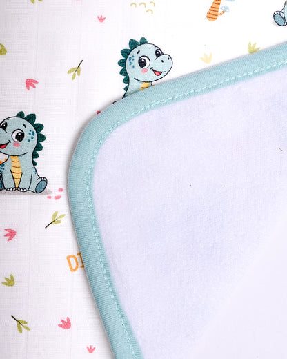 Twingle 100% Organic Muslin Wash Cloths-Soft Terry on the Back for maximum Absorbency-Built In Loop for Everyday Convenience-Dino Dare & Paw Strokes Print-Pack of 2-For Infants