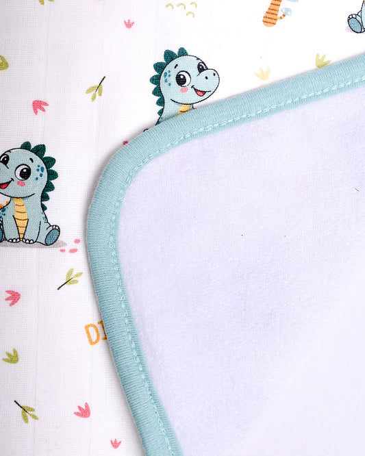Twingle 100% Organic Muslin Wash Cloths-Soft Terry on the Back for maximum Absorbency-Built In Loop for Everyday Convenience-Dino Dare & Paw Strokes Print-Pack of 2-For Infants