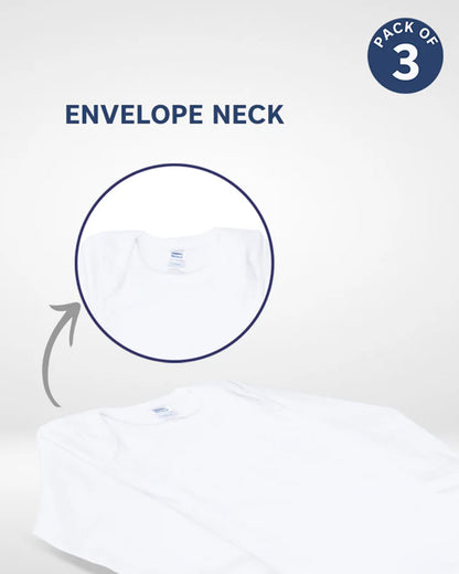 Hopop White Vest-Solid-Cotton-Pack of 3-For Infants