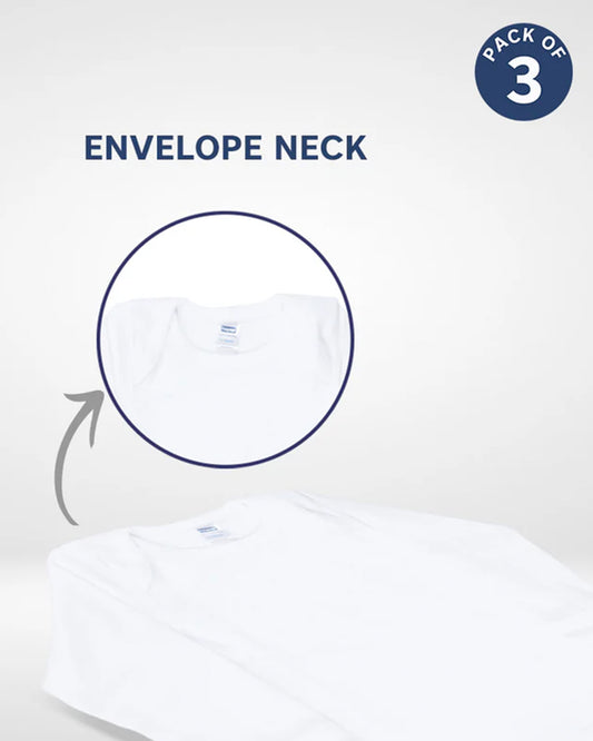 Hopop White Vest-Solid-Cotton-Pack of 3-For Infants