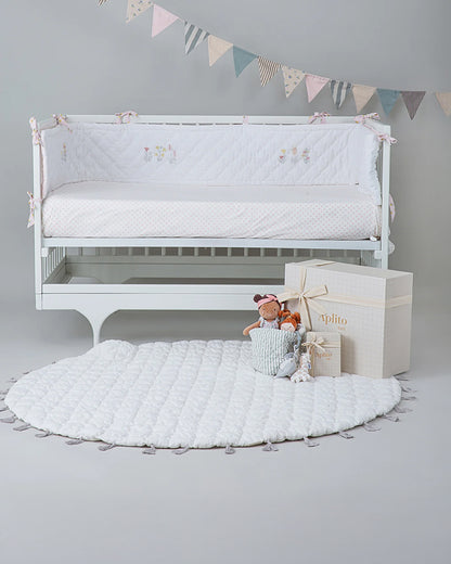 Aplito Baby Cot Bumper-Bella Blush-Hand Embroidered-100% Organic Cambric Cotton-White & Pink-For Infants