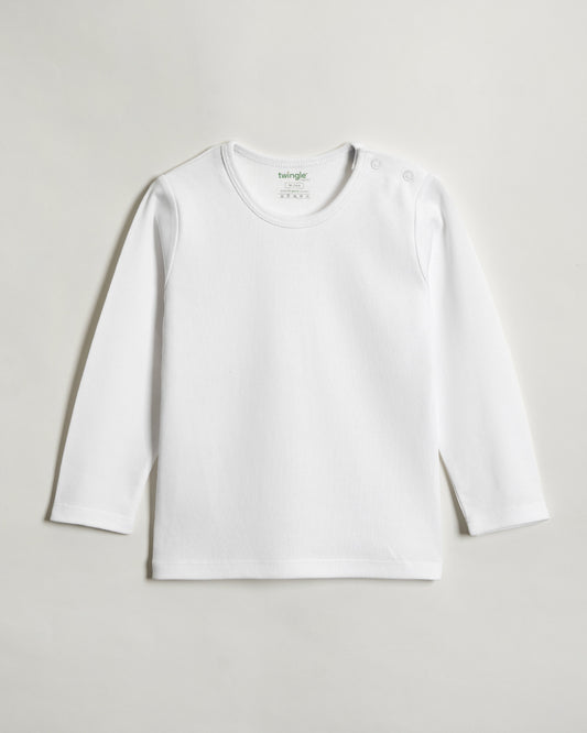 Twingle 100% Organic Cotton Vest-Round Neck-No Itchy Tags-Long Sleeves-Solid-White-Pack of 3-For Infants