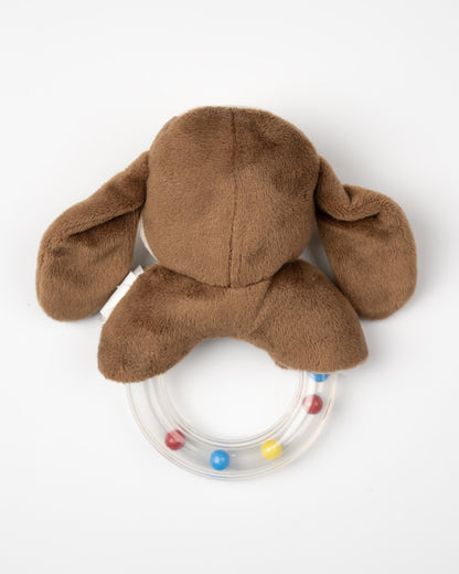 nuluv Puppy Rattle Teether Toy-Plush Rattle-Smooth Edges- BPA and PVC Free-Brown-3M+