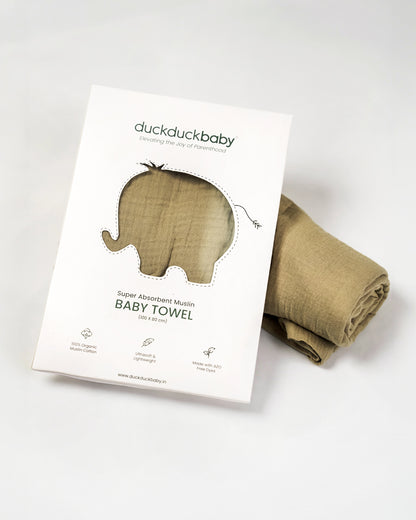 duckduckbaby Super Absorbent Baby Muslin Towel-100% Organic Cotton-Ultrasoft & Lightweight-Gets Softer With Every Wash-Natural
