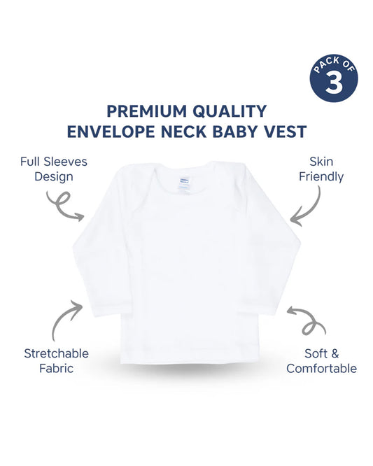 Hopop White Vest-Solid-Cotton-Pack of 3-For Infants